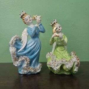 Vintage Ardalt Ceramic Angel Figurines With Spaghetti Trim